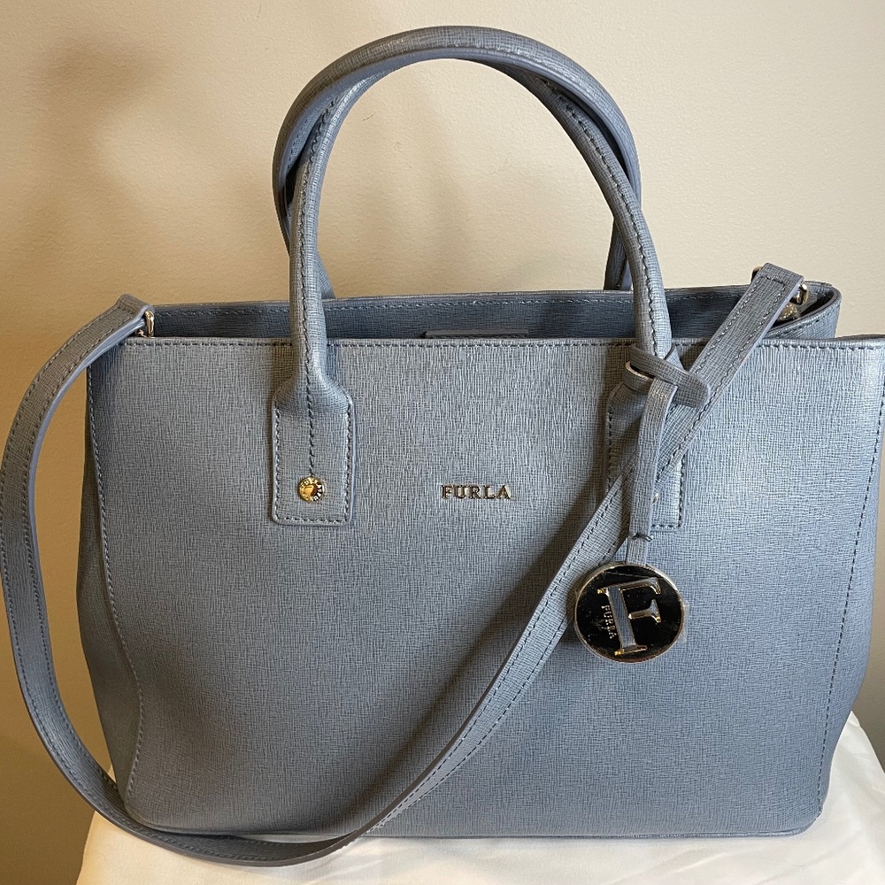 Flawless, Authentic Furla Blue Saffiano Leather Tote NWOT